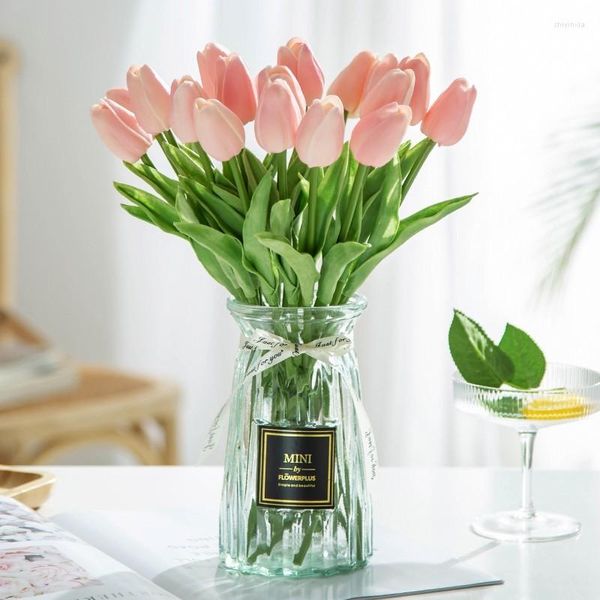 Fiori decorativi 10 pezzi tulipano imitazione fiore seta indoor falso secco bouquet di rose decorazione della tavola casa