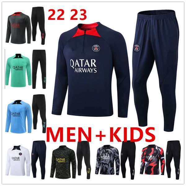 2023 New PSGS training Tuta da calcio per adulti e bambini SET chandal 22/23 Paris Zip Collar mbappe kit survêtement piede tuta giacca futbol Calcio calcio