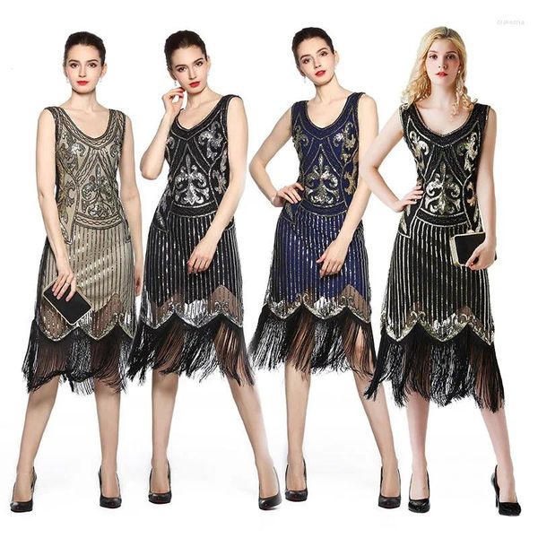 Abiti casual Donna Anni '20 Abito vintage senza maniche con frange sexy Abito con frange Grande Gatsby Costume estivo con paillettes Nappa