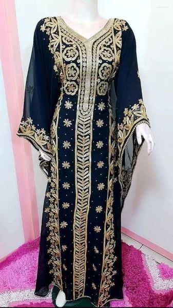 Roupas étnicas Mulheres Vestido Frican Manga Longa Plus Size Frisado Marroquino Kaftans Vestidos para 56 polegadas