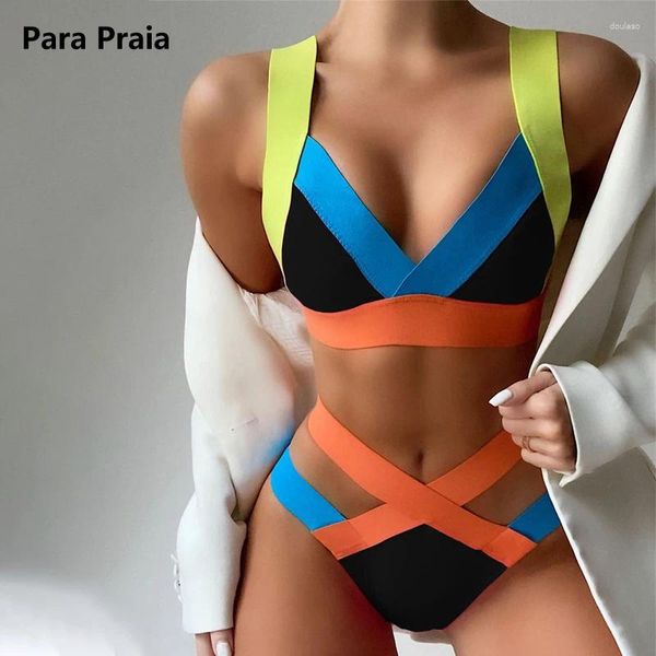 Damen Bademode Para Praia 2023 Patchwork High Cut Badeanzug Out Bikini Set Sexy Backless Sport Brazalian Badeanzug Für Frauen