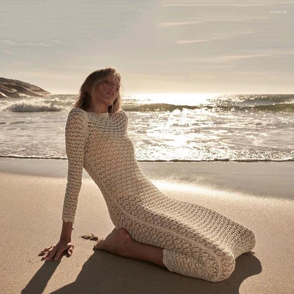 Casual Kleider Kleid Elegant Für Frauen Sommer 2023 Kostüme Weibliche Mode Damen Midi Bodycon Frocks Strand Stricken In Reine Farbe stricken