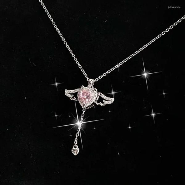 Collane con ciondolo Collana cuore cupido per donna Zircone rosa Estetica romantica Girocollo Fata Coquette Accessori Regalo di San Valentino