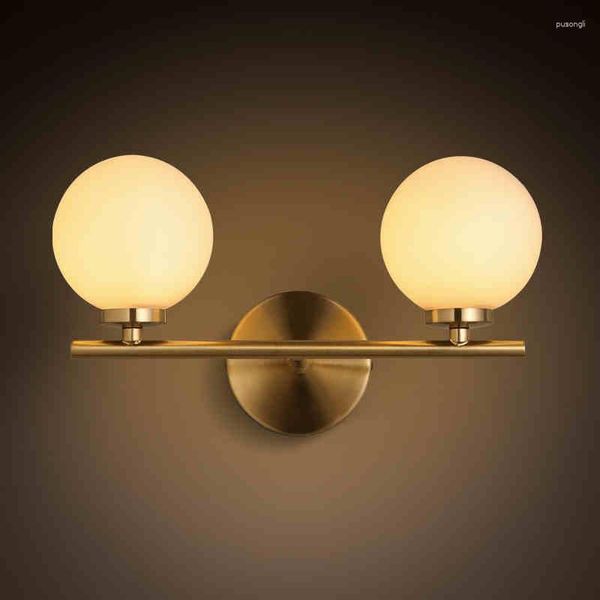 Настенные светильники, американский минималистичный двойной сферический стеклянный креативный светильник для спальни, прикроватной тумбочки, балкона, прохода, коридора, железная лампа