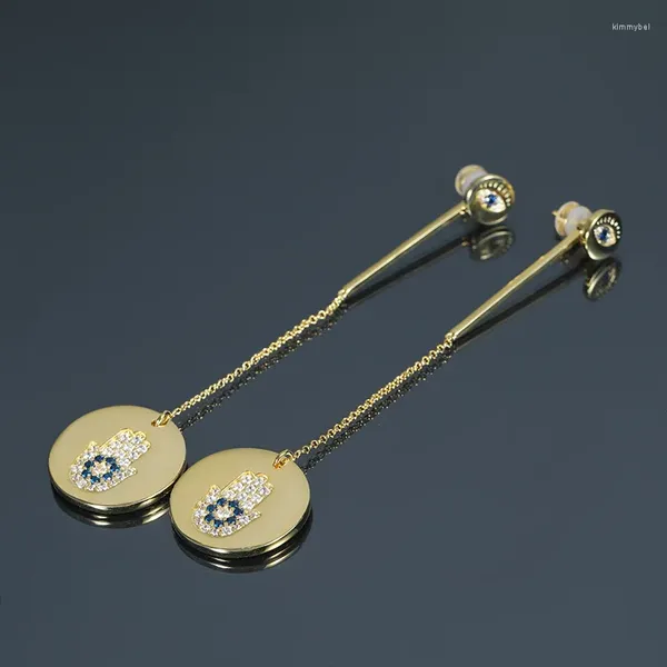 Brincos S925 Prata esterlina longa cor de ouro redonda Medalha Mão com borda de moda de moda de moda de ponta de ponta de joalheria atmosférica