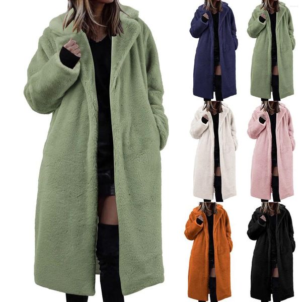 Damenjacken Damen Winter Warm Revers Faux Fuzzy Mantel Jacke Mantel Nerz Fleece Gespleißt Mittellang Anzugkragen Mäntel Für Frauen 2x