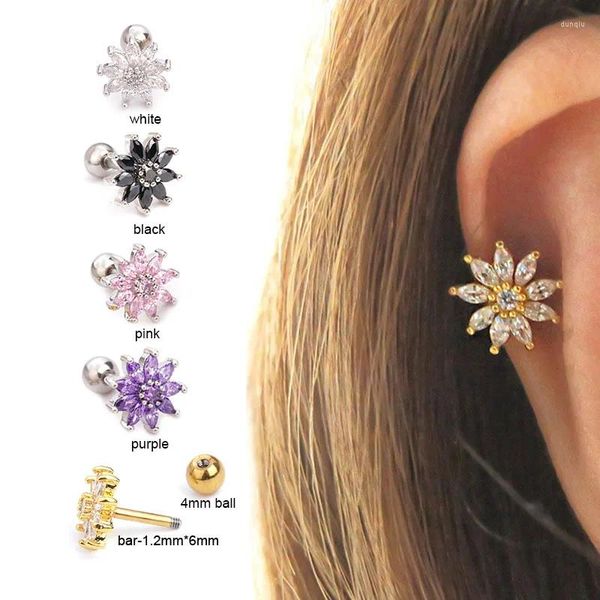 Stud Küpe 1 adet lüks CZ Zirkon Çiçeği Kadınlar için Piercing Tragus Kıkırdak kulak memesi vida geri güzel mücevher