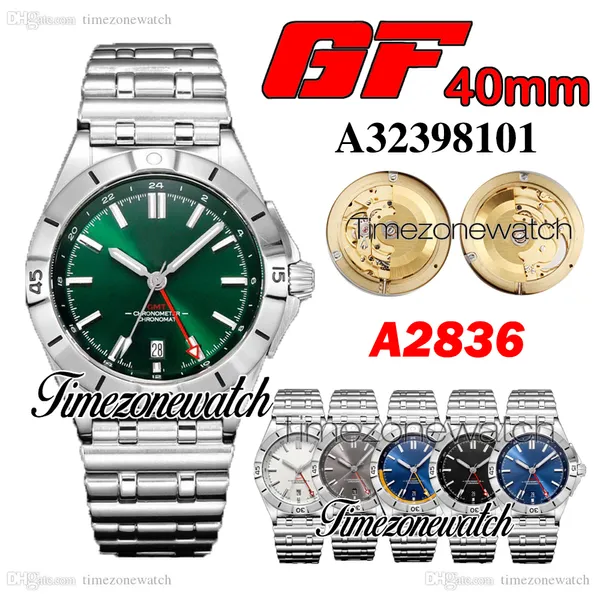 GF 40mm Chronomat GMT A32398101 A2836 Relógio Automático Masculino Mostrador Verde Pulseira de Aço Inoxidável Relógios Masculinos Timezonewatch TWBR Z29A