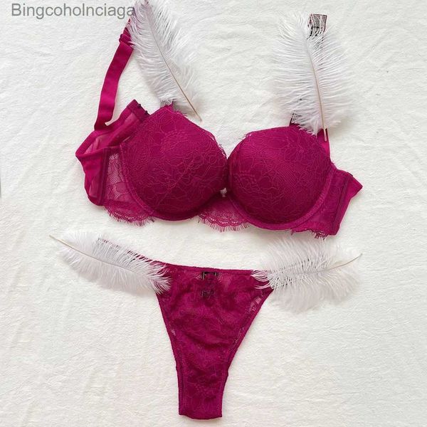 Sexy Set Rhein Brief Spitze Unterwäsche Frauen Komfort Push-Up Bh Höschen 2 Stück Kurze Anzug Plus Größe Rosa Nahtlose sexy Dessous SetL231101