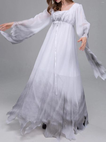 Vestidos casuais feminino gótico vitoriano fantasma traje gossamer branco fantasia vestido halloween cosplay assombrar roupa de festa para adultos roupas