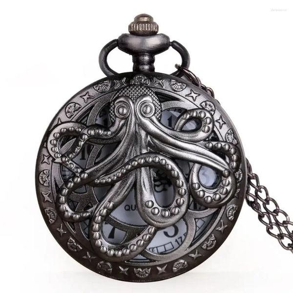 Orologi da tasca FashionBay Orologio vintage Octopus nero mezzo quarzo cavo Steampunk con collana a catena