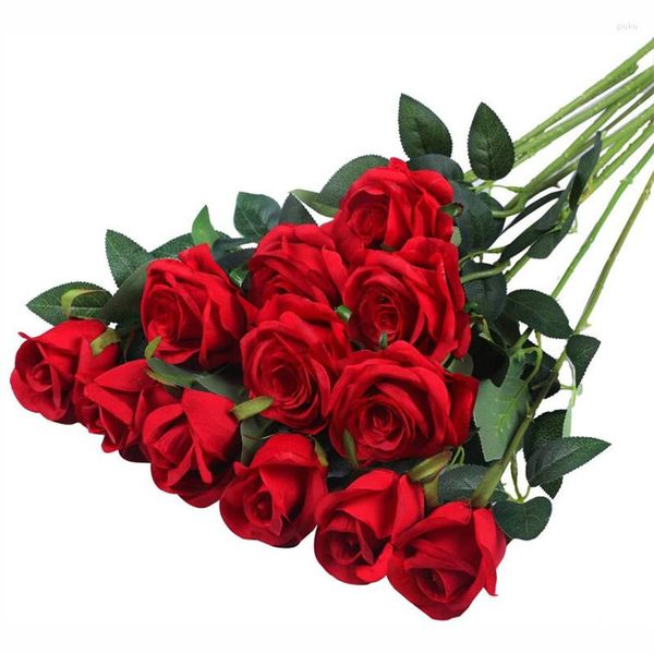 Fiori decorativi Rose rosse artificiali Bouquet da sposa Decorazione di nozze Decorazioni per feste domestiche finte Regali per la festa del papà San Valentino