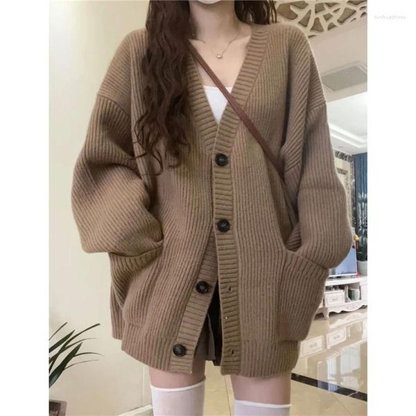 Conjuntos de roupas estilo universitário japonês v-pescoço oversize suéter cardigan mulheres menina jk uniforme de malha marrom cinza solto casaco outono winer
