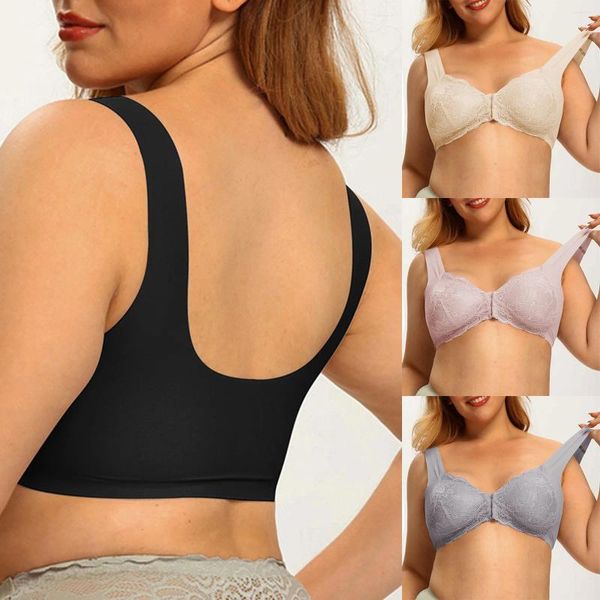 Reggiseno oversize senza spalline da donna per abbigliamento yoga con fibbia frontale senza cuciture e pizzo per un bellissimo seno posteriore