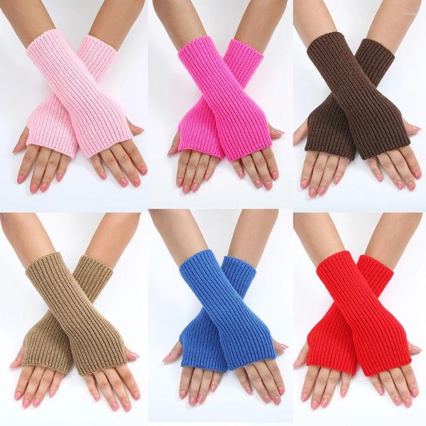 Knieschützer Halbfingerhandschuhe Damen Winter Weicher Handschuh Verdickte warme Wolle Stricken Armmanschette Kurze fingerlose Fäustlinge Herren