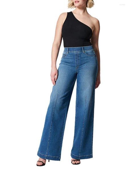 Abiti casual Y2k Jeans svasati Moda donna Tinta unita Vita alta Pantaloni larghi in denim elasticizzato Pantaloni larghi da donna Streetwear