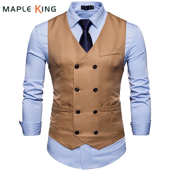 Chalecos de los hombres Vestido de marca para hombres Casual Slim Fit Chaleco de traje para hombre Chaleco de doble botonadura Gilet Homme Chaqueta de negocios formal XXL 230331