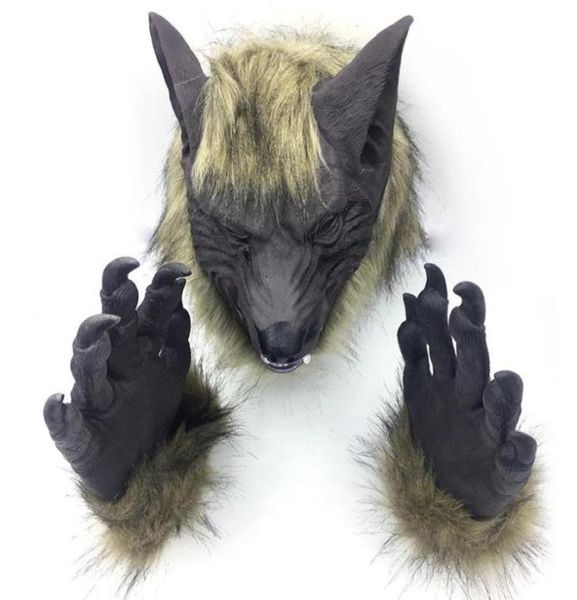 Cosplay lateks kauçuk tam yüz kurt adam maske eldivenleri set hayvan başı korkutucu cadılar bayramı korku şeytanı maskesi festival partisi dekorasyon y28365834