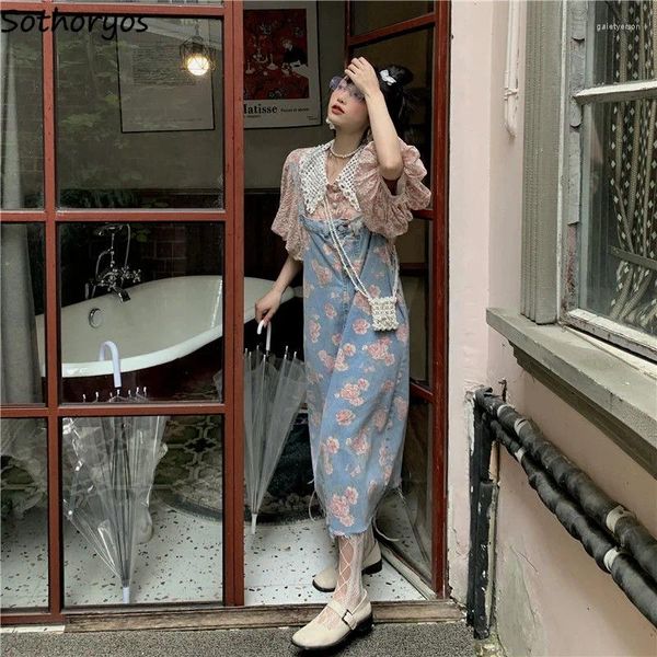 Casual Kleider Denim Ärmelloses Kleid Frauen Druck Vintage Sommer Alle-spiel Chic Mode Vestidos Koreanische Stil Streetwear Student Midi