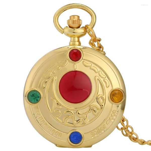Relógios de bolso elegante vintage colar dourado relógio presente para meninas anime com corrente de suéter de 80 cm