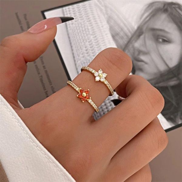 Cluster-Ringe, schöner Blumenring für Frauen, luxuriös, niedlich, eingelegter Zirkon, koreanischer Stil, verstellbar, Party-Schmuck, Zubehör, Geschenk