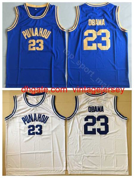 23 Barack Obama Jersey Men Basquete College Basketball Punahou Jerseys Team cor azul fora da qualidade da escola branca na venda