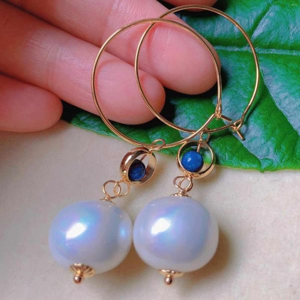 Dangle Küpeler Moda Beyaz İnci Lapis Lazuli Boncuklar Eardrop 18K Altın Klasik Şanslı Düğün Karnavalı Cadılar Bayramı Partisi Tatlısu