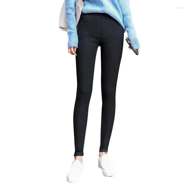 Jeans femininos 2023 mulheres lápis calças areia lavada estiramento leggings coreano bolso vermelho linha mágica preto cinza jeggings