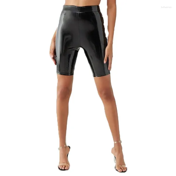 Shorts femininos mulheres brilhantes patente couro wetlook falso látex motociclista verão sexy bodycon pu calças personalizadas dança pole clubwear