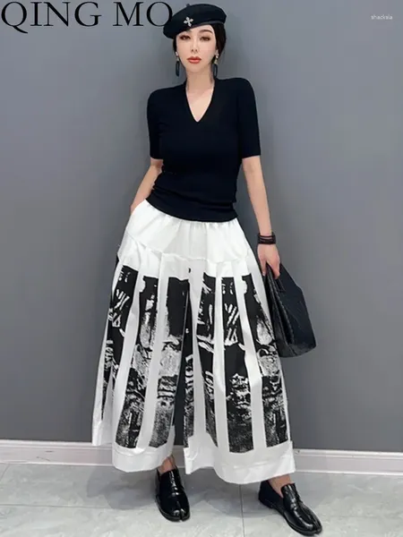 Calças femininas qing mo 2023 primavera verão moda coreana tendência cor contraste único temperamento versátil mulher streetwear zxf1472