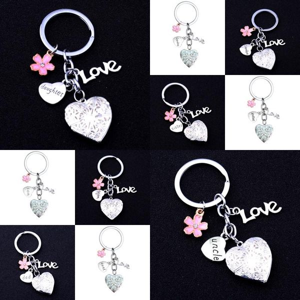 Presente da série da família Keychains para filha mãe mãe pai tia avó avô irmã irmão tio coração amor kichain flor -chave anel