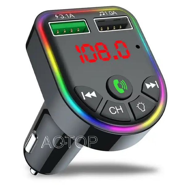 Trasmettitore FM accendisigari con luci a LED Caricatore rapido per telefono Adattatore doppio ricevitore USB Caricatore per auto wireless per lettore MP3