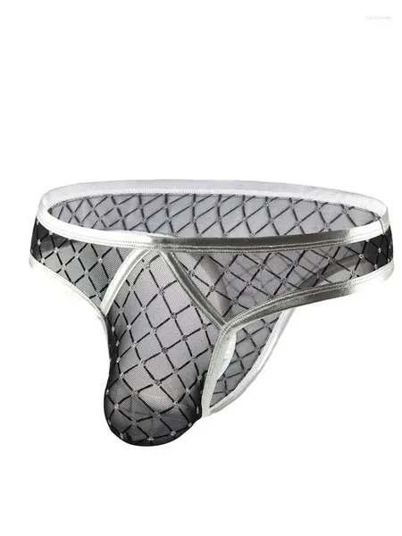 Cuecas sexy roupa interior para homens malha rhombic baixa cintura transparente briefs calcinha masculina exótica bulge bolsa sissy