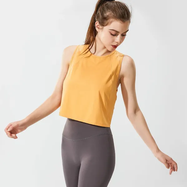 Camicie attive Yoga Donna Fitness Gilet senza maniche Abbigliamento da allenamento in palestra Top corto allentato traspirante ad asciugatura rapida Giunzioni in rete posteriore