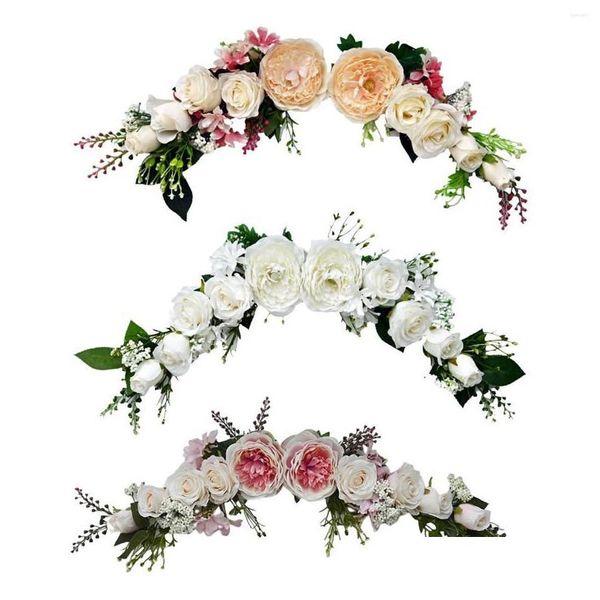 Ghirlande di fiori decorativi Fiori decorativi Arco di nozze Rustico floreale artificiale G per architrave Cerimonia Porta Ghirlanda Ricevimento Indietro Dho0F