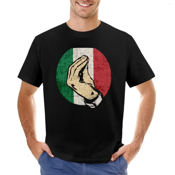 Tanque de tanques masculinos gestos italianos cantam idioma engraçado Itália bandeira vintage de camiseta de manga curta