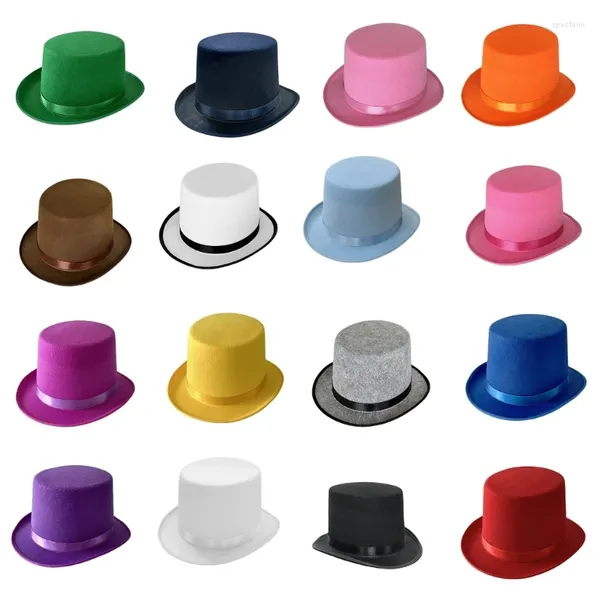 Berets 1 PC Chapéu de Cor Sólida Adulto / Crianças Flat Top Prom Carnavais Festa Traje Mágico de Feltro para Mostrar