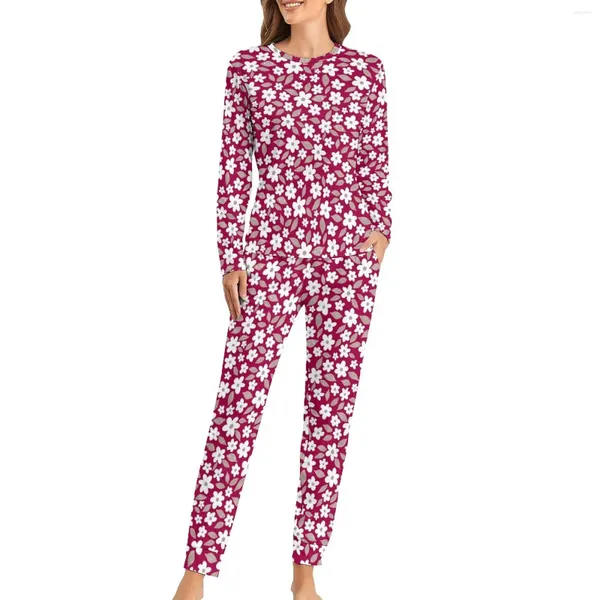 Pigiama floreale Ditsy da donna pigiama floreale primaverile con stampa fucsia casual allentato oversize da donna a maniche lunghe personalizzato Kawaii Set