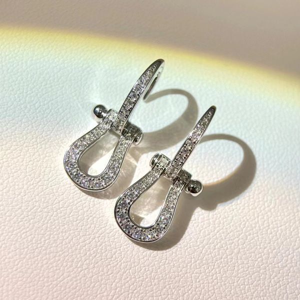 Marca de luxo ferradura designer balançar brincos feminino s925 prata esterlina pedra brilhante diamante cristal elegante lustre brincos orelha anéis brinco jóias