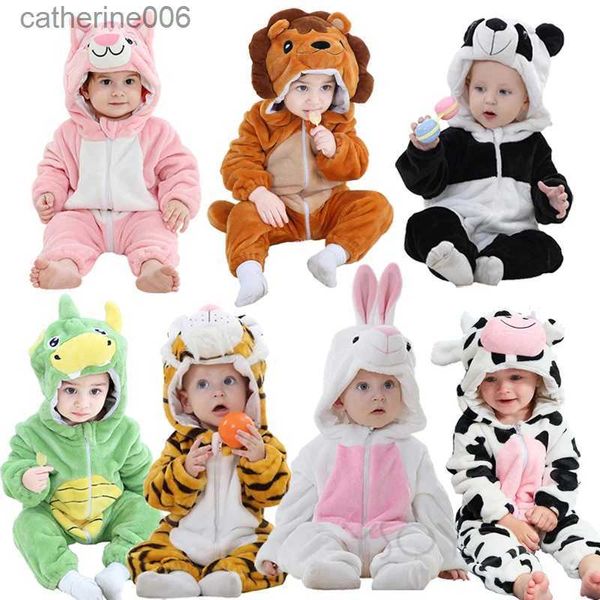 Kleidungssets Baby Rompers Winter Kostüm Flanell für Mädchen Jungen Kleinkindkleidung Kinder Kinder Gesamttiere Panda Tiger Lion Ropa Bebel231202