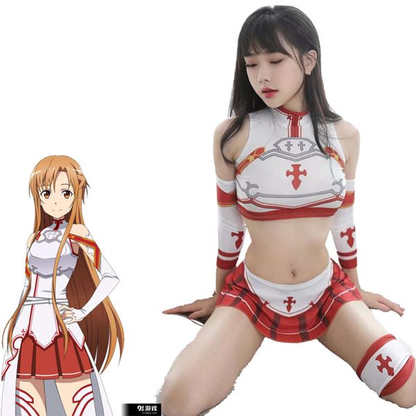 Ani anime japonês espada arte on-line yuuki asuna traje de banho são sukumizu gola alta conjunto uniforme cosplay cosplay