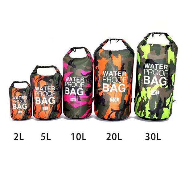 Sacos de designer de bolsas secas à prova d'água ao ar livre Sacos de camuflagem 2L-30L Capacidade Flutuante UNISSISSEX Backpack portátil Tire Sack seco Drifting passeio de passeio de barco