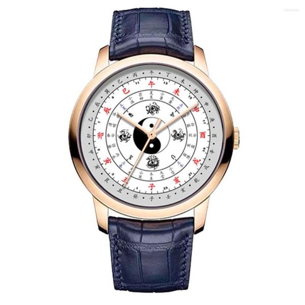 Relógios de pulso de luxo relógio automático Men NH35 Mecânica 41mm Tai ji Dial Dial Cultura Buddhism Relógios Limited Edition Custom