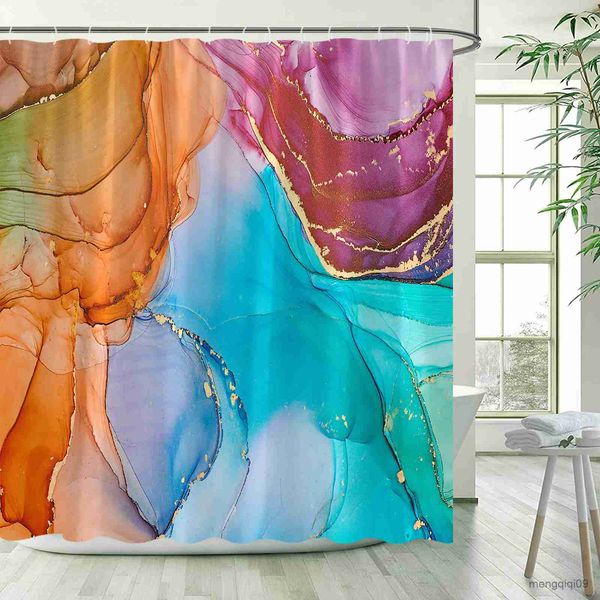 Cortinas de chuveiro de mármore, design criativo, arte moderna, geométrica, cortina de banho, decoração de banheiro com r231101