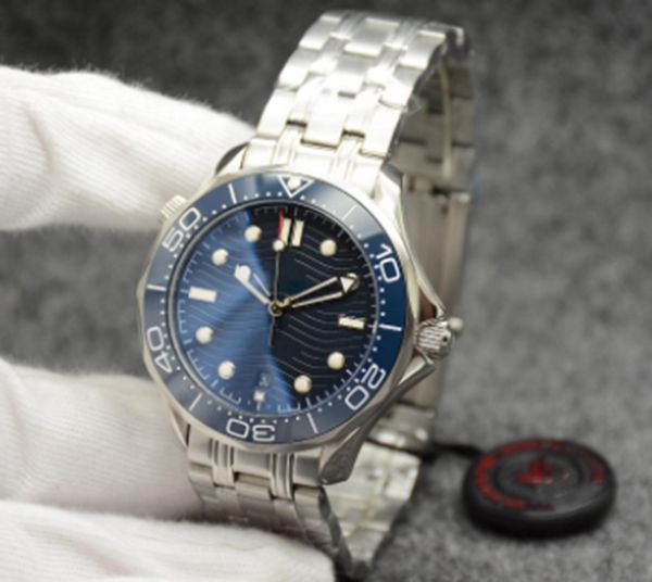 Top grátis grátis 42mm Mechanical Mechanical Outdoor Watch Blue Dial Blue Silten Stapless Strap Boltela Rotativa Transparente Caso traseiro Retor de pulso Designer de luxo