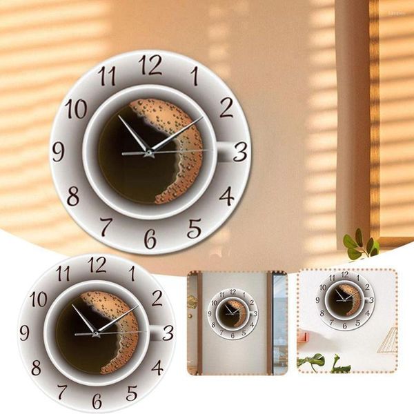 Orologi da parete Tazza di caffè con schiuma Orologio silenzioso decorativo Orologio da cucina Insegna del caffè Orologio in stile arredamento W K3V4