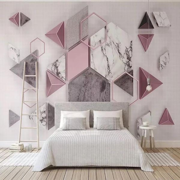 Tapeten 3d Geometrische Polygon Marmor Textur Tapete Moderne Kreative Kunst Fresko Wohnzimmer TV Hintergrund Wohnkultur Wandbild Wandtuch