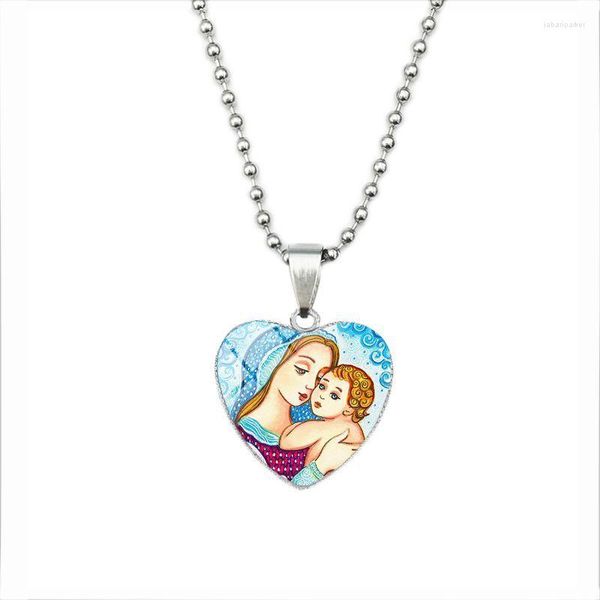 Подвесные ожерелья 10 Глобальная мама любовь винтаж Христос Иисус Масло живопись сердцем ожерелье еврейское время подарки матери