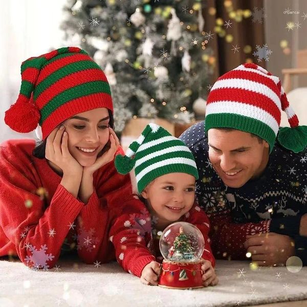 Berets Mode Gestreifte Weihnachten Eltern-kind-Hut Pompom Erwachsene Kind Weiche Beanie Santa Cap Gestrickte Kinder Party Geschenk