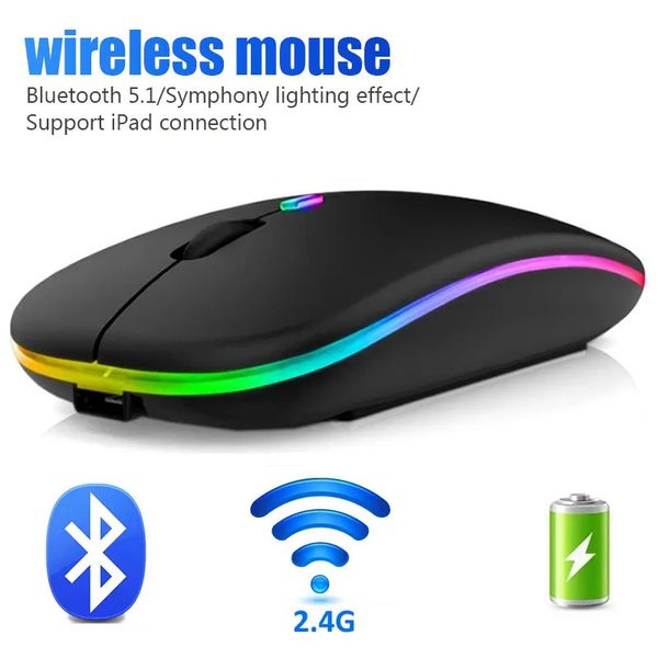 Mäuse Kabellose Maus für Laptops, Bluetooth-RGB-Lademaus, kabelloser Computer, leise Maus, LED-Hintergrundbeleuchtung, ergonomische Spielmaus, 231101